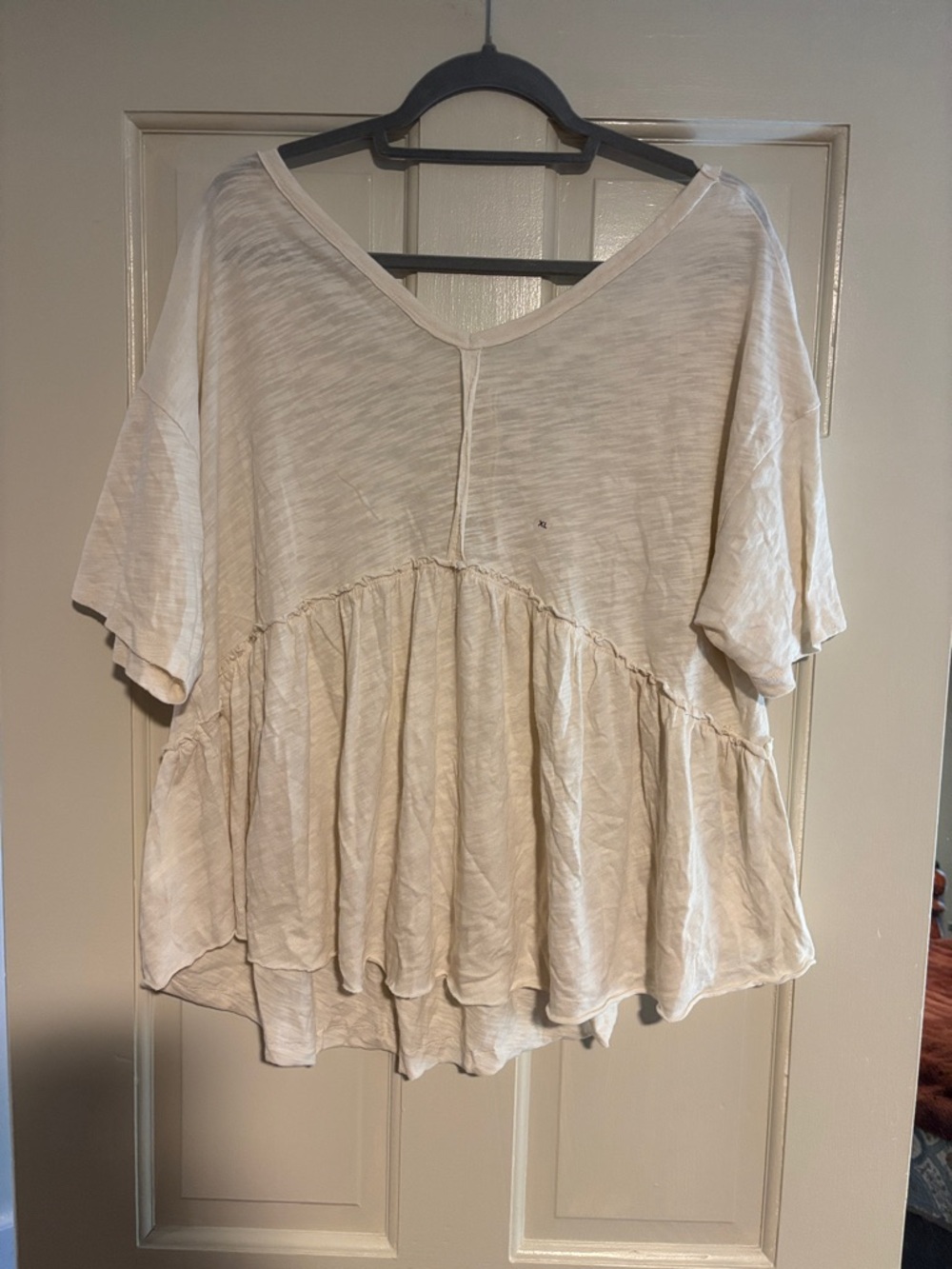American Eagle Outfitters Cream V-Neck Peplum Tunic